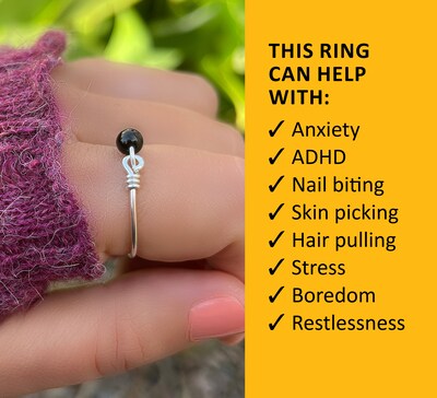 Dainty fidget ring, Black Tourmaline, Little Reminder anxiety rings, natural stone, mental health gifts - image2